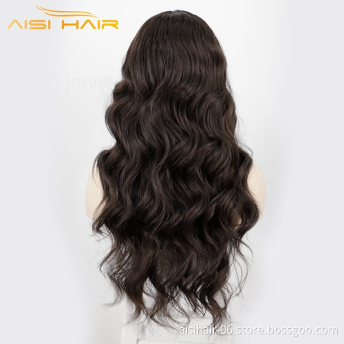 Aisi Hair Hot Selling Body Wave Wigs Expression Long Black Blonde Brown 26 Inch Synthetic For Women Lace Front Wigs